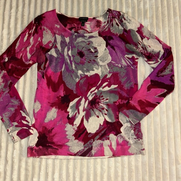 Floral Print Women's Top Merino Wool Talbots Small Lightweight - Picture 4 of 9
